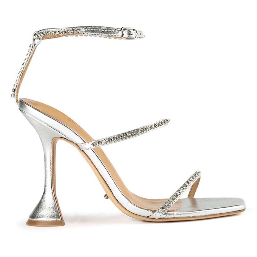 Tony Bianco Metallic Silver Heels With Rhinestone Straps